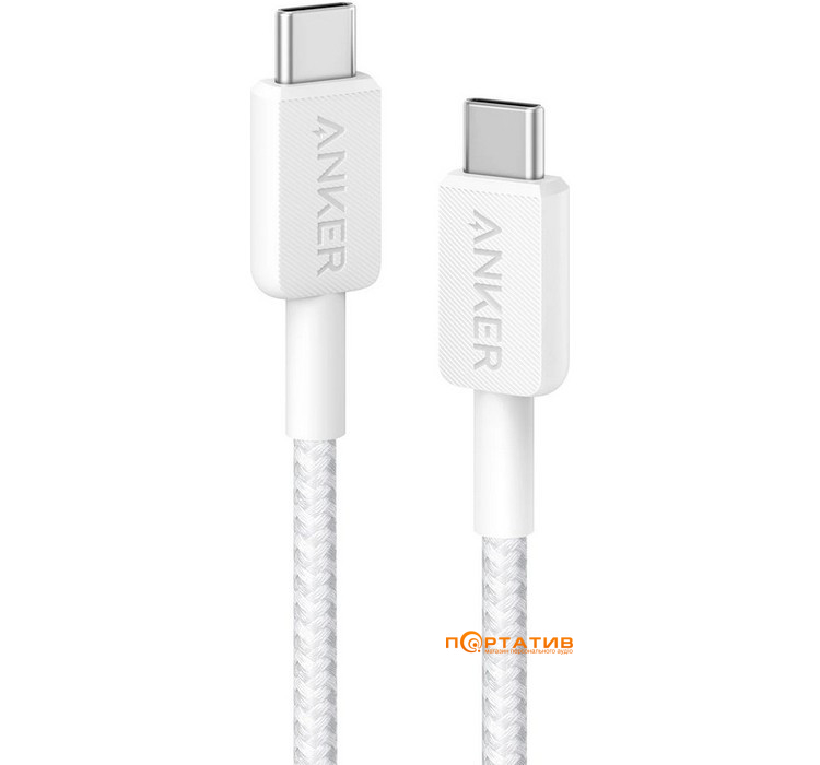 Кабель Anker 322 USB-C to USB-C - 0.9m Nylon White (A81F5H21/A81F5G21)