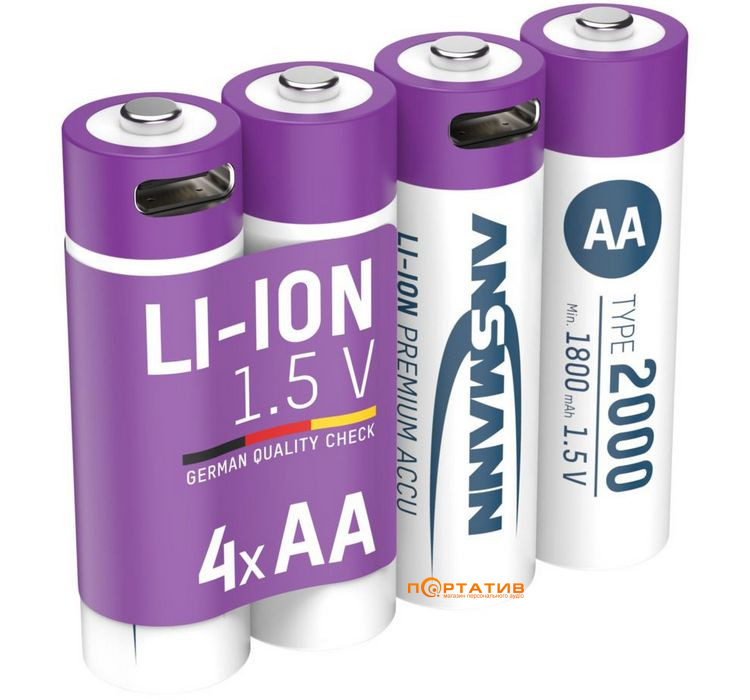 Акумулятор Ansmann AA 2000mAh Li-Ion 1,5V Type-C 4шт (1312-0036)