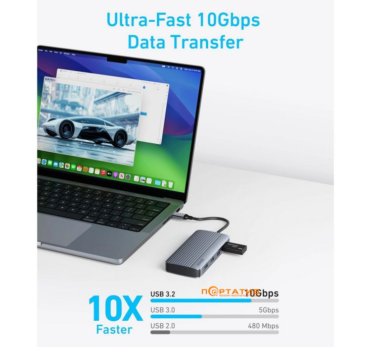 Хаб Anker USB-C Hub 7-in-1, PD in 100W/2xHDMI/4xUSB-A (A83740A2)