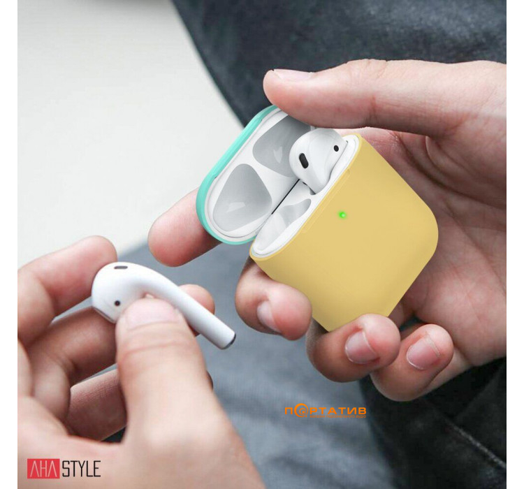 AHASTYLE Two Color Silicone Case for Apple AirPods Yellow/Mint Green (AHA-01380-YYM)