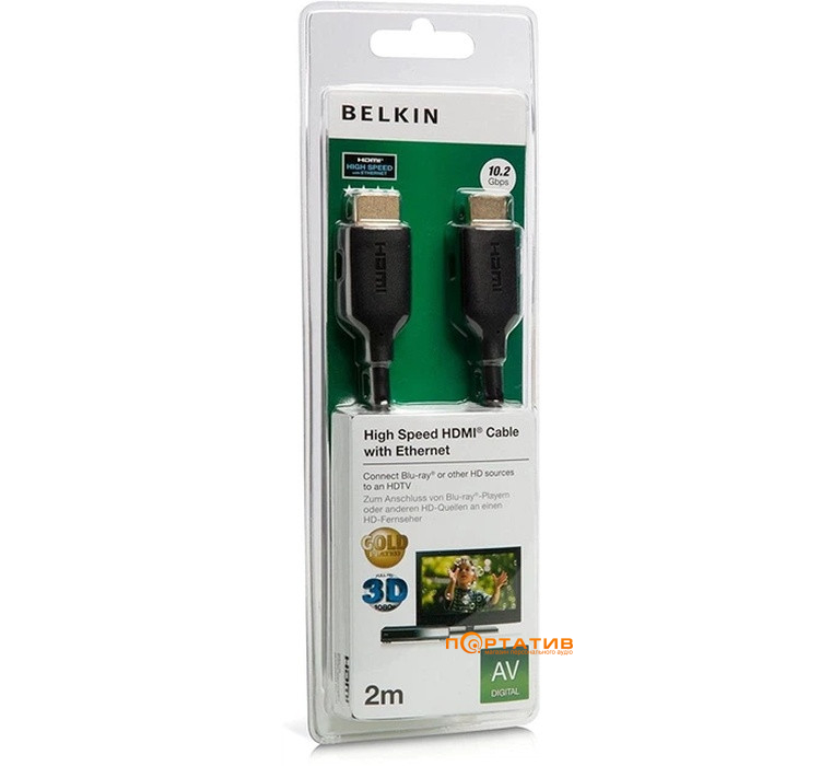 Кабель Belkin HDMI (AM/AM) High Speed Ethernet 2m Black (F3Y021bt2M)