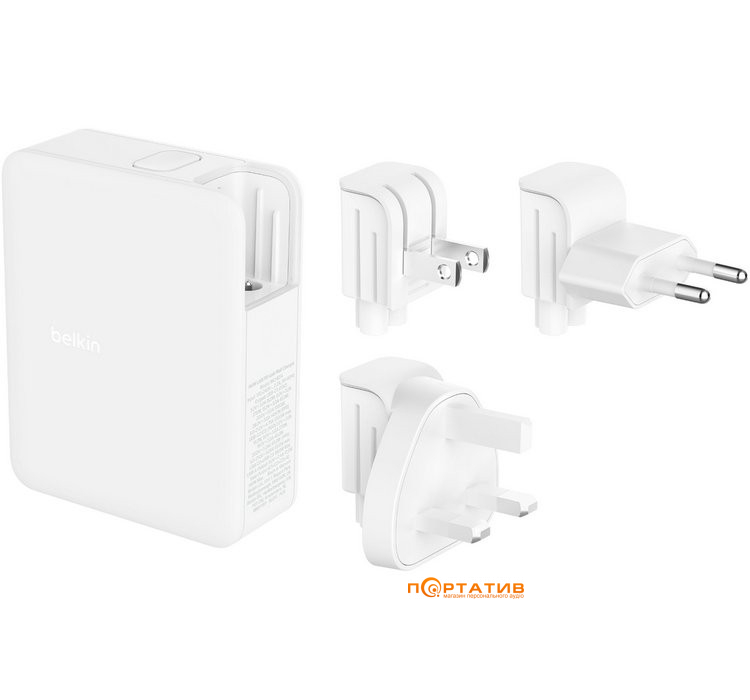 Зарядний пристрій Belkin BoostCharge Pro 140W 3xUSB-C PD PPS, USB-A GaN White (WCH014BTWH)