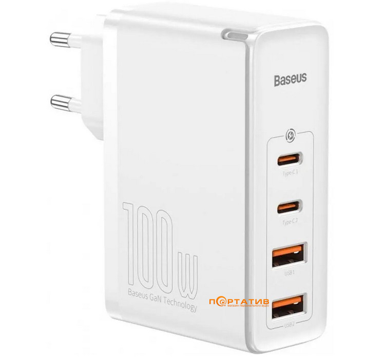 Зарядное устройство Baseus GaN2 Pro 100W (2x Type-C, 2x USB-A) Quick Charger White (CCGAN2P-L02)