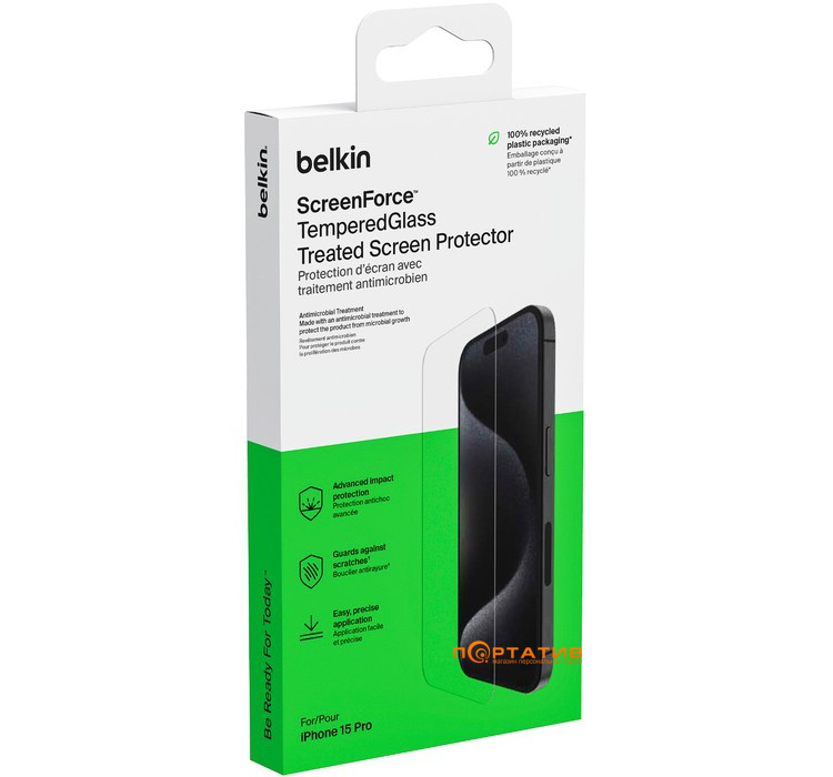 Захисне скло Belkin для iPhone 15 Pro TemperedGlass (1 Pack) (OVA137ZZ)