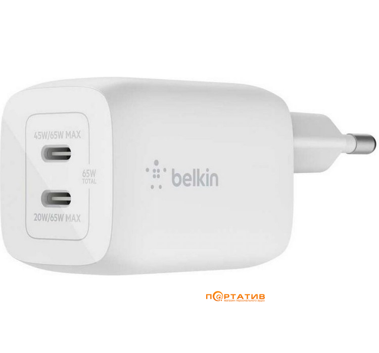 Зарядное устройство Belkin BoostCharge Pro 65W PD PPS GAN White (WCH013VFWH)