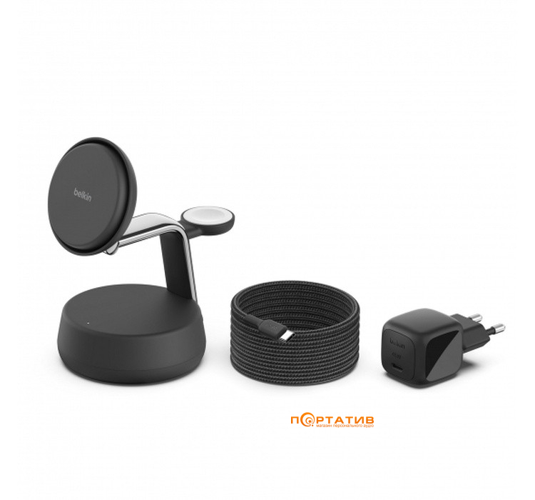 Бездротовий зарядний пристрій Belkin UltraCharge Pro 3-in-1 Magnetic Charging Dock 25W Charcoal (WIZ040KQCH)