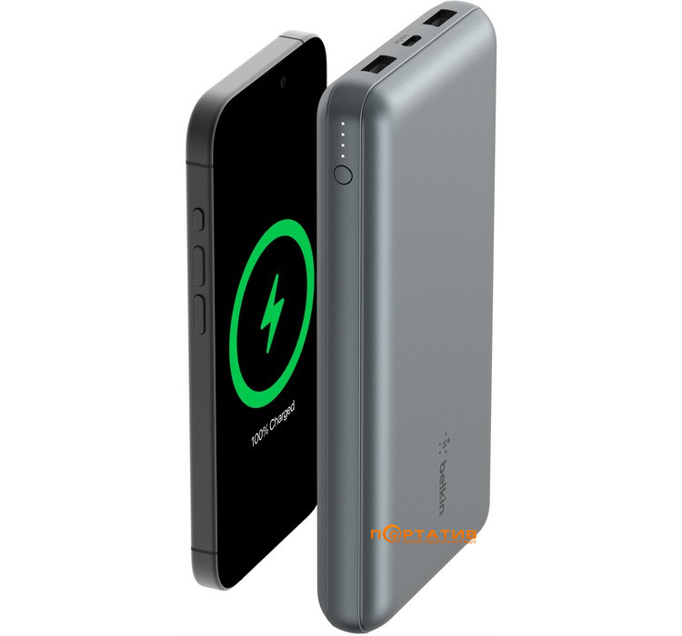 Внешний аккумулятор Belkin Power Bank 10000 15W Dual USB-A USB-C Grey (BPB011BTGY)