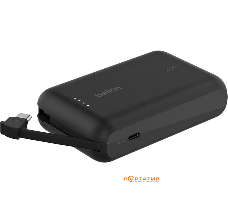 Внешний аккумулятор Belkin Power Bank 10000 20W PD Integrated USB-C Black (BPB021HQBK)
