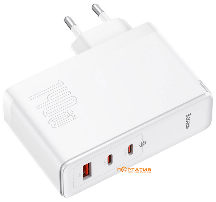 Зарядное устройство Baseus GaN5 Pro 140W (2x Type-C, USB-A) + Type-C Cable White (CCGP100202)