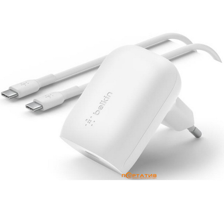 Зарядний пристрій Belkin BoostCharge 30W PD PPS GAN + USB-С - USB-С Cable 1m White (WCA005VF1MWH-B6)