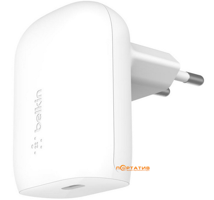 Зарядний пристрій Belkin BoostCharge 30W PD PPS GAN White (WCA005VFWH)