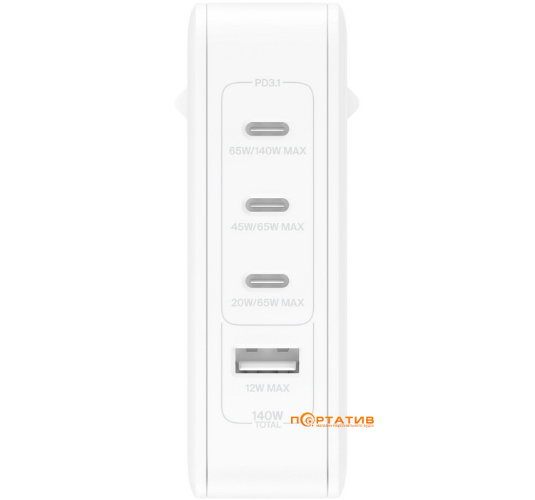 Зарядное устройство Belkin BoostCharge Pro 140W 3xUSB-C PD PPS, USB-A GaN White (WCH014BTWH)