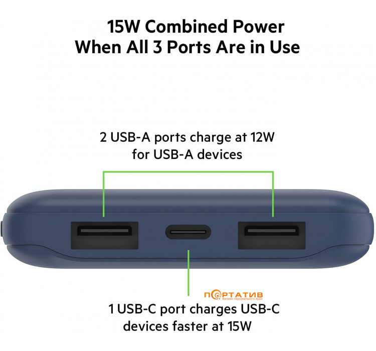 Belkin Power Bank 10000 15W Dual USB-A USB-C Blue (BPB011BTBL)