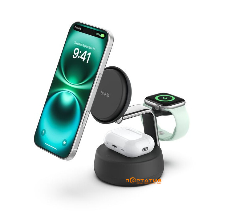 Бездротовий зарядний пристрій Belkin UltraCharge Pro 3-in-1 Magnetic Charging Dock 25W Charcoal (WIZ040KQCH)