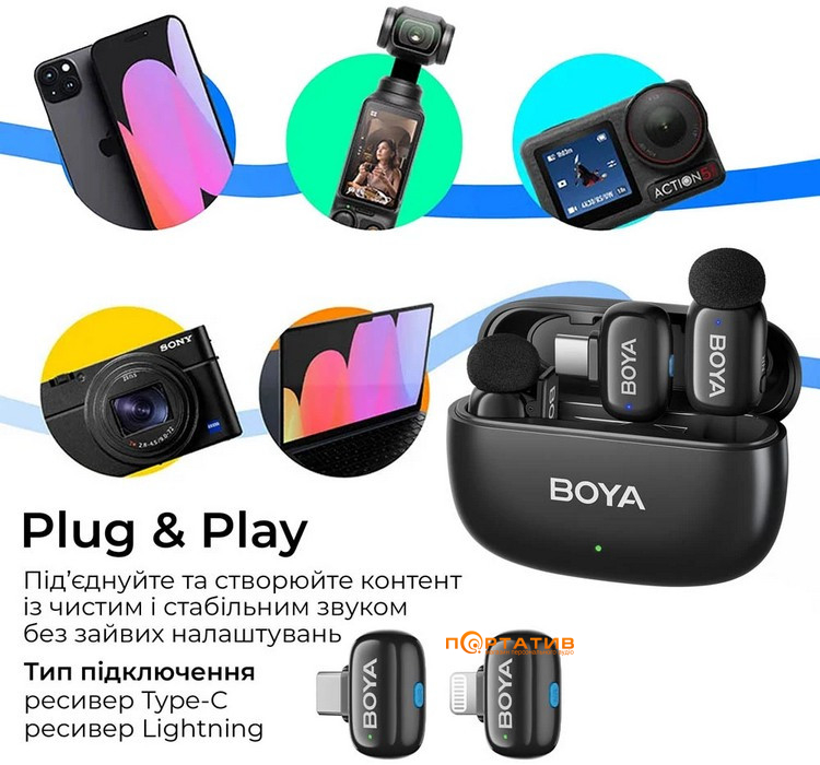 Микрофон BOYA mini 2-01 Type-C/Lightning Black