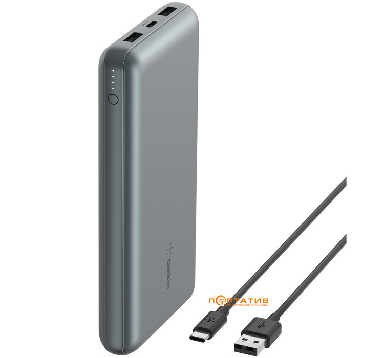 Внешний аккумулятор Belkin Power Bank 10000 15W Dual USB-A USB-C Grey (BPB011BTGY)