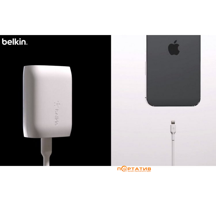 Зарядний пристрій Belkin BoostCharge 30W PD PPS GAN White (WCA005VFWH)