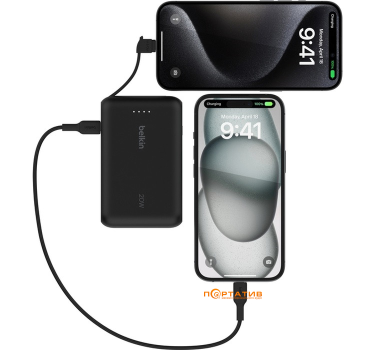 Внешний аккумулятор Belkin Power Bank 10000 20W PD Integrated USB-C Black (BPB021HQBK)