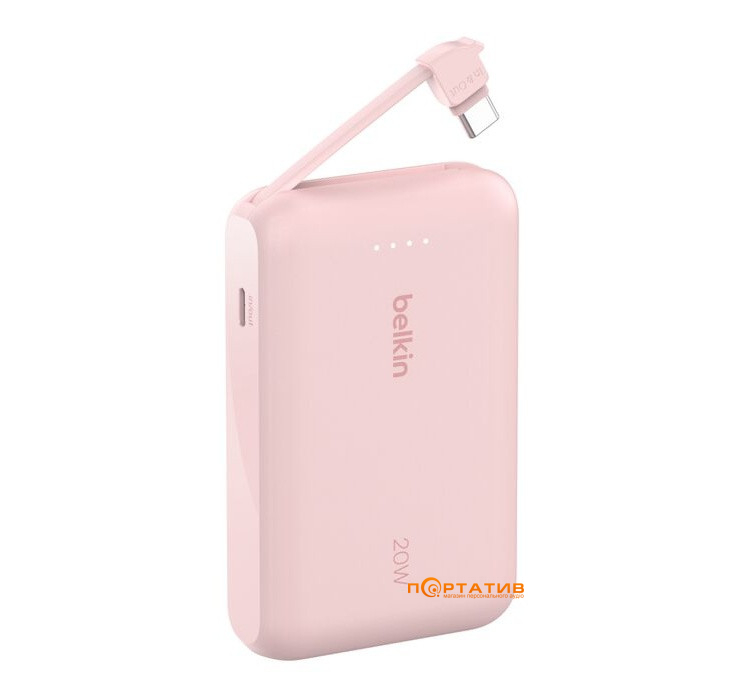 Зовнішній акумулятор Belkin Power Bank 10000 20W PD Integrated USB-C Pink (BPB021HQPK)