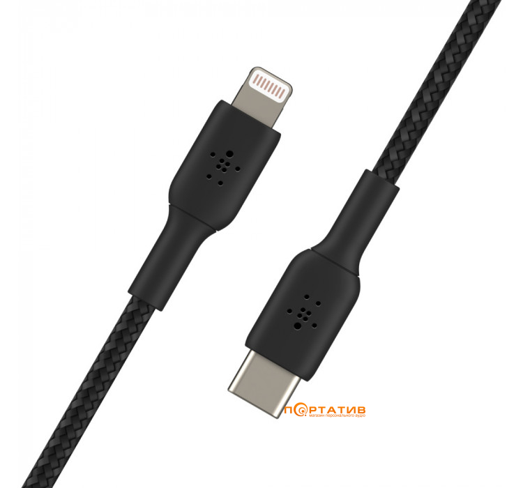 Belkin USB-C - Lightning BRAIDED Cable 1 m Black (CAA004BT1MBK)