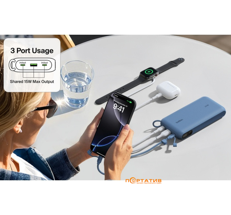 Внешний аккумулятор Belkin 20000mAh 20W PD w/Display USB-C Blue (BPB028HQBL)