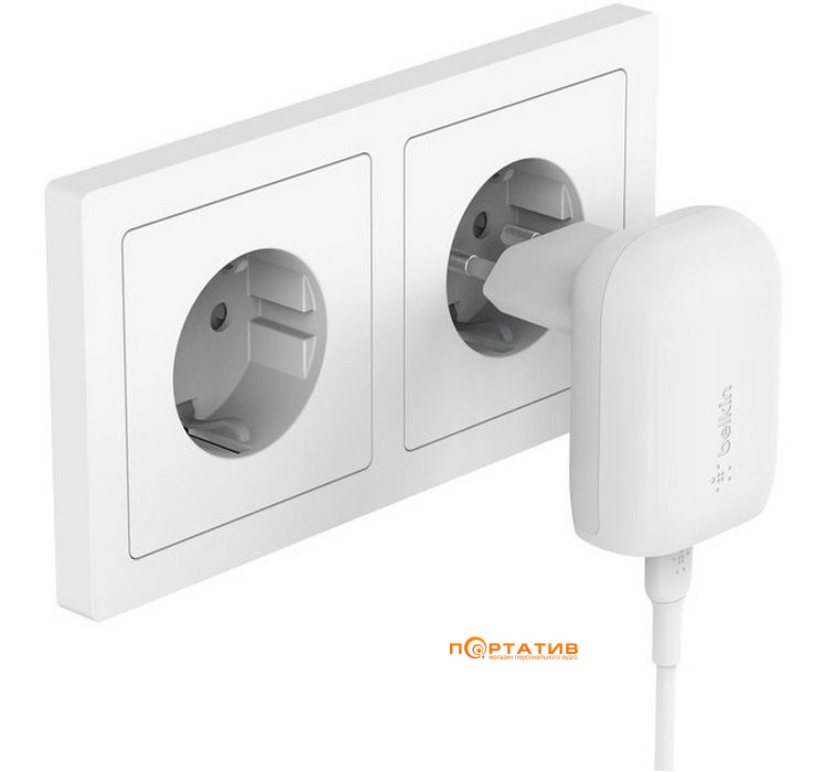 Зарядное устройство Belkin BoostCharge 30W PD PPS GAN White (WCA005VFWH)