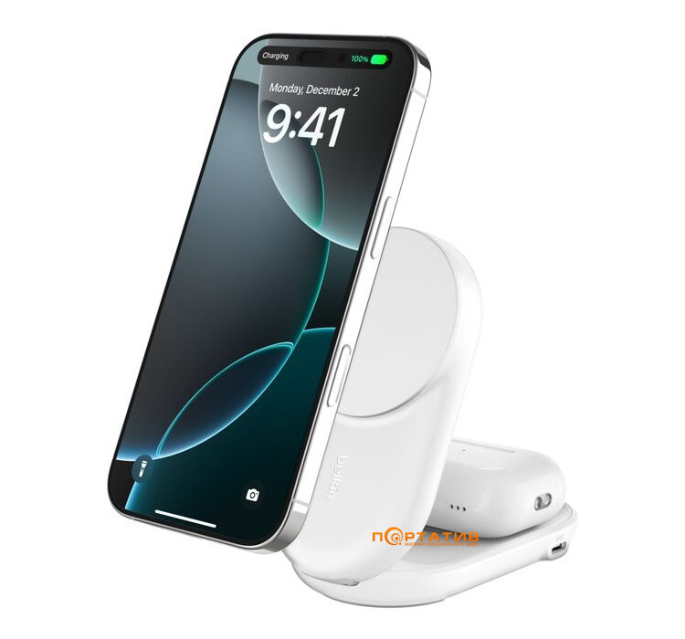 Бездротовий зарядний пристрій Belkin UltraCharge 2-in-1 Foldable Magnetic Charging 25W White (WIZ039KQWH)