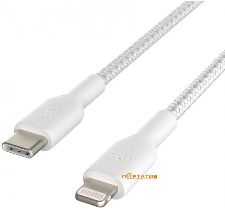 Belkin USB-C - Lightning BRAIDED Cable 1 m White (CAA004BT1MWH)