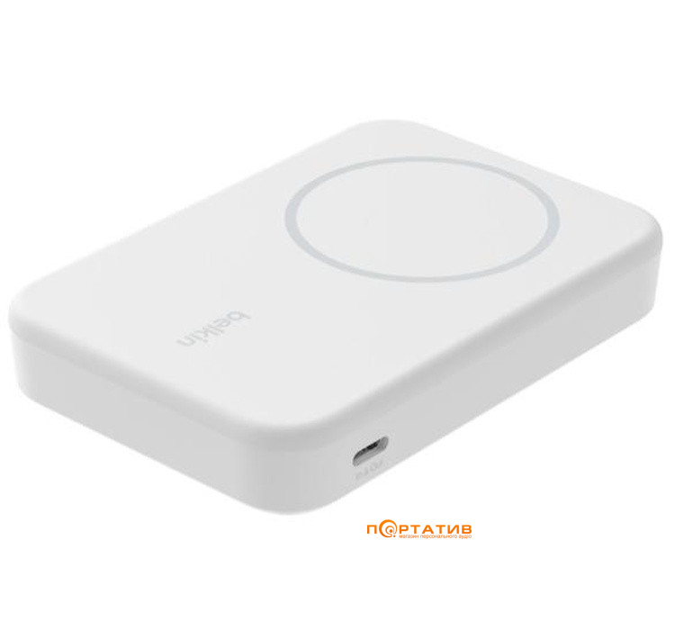 Внешний аккумулятор Belkin Power Bank 8000mAh 15W MagSafe Qi2, USB-C 20W PD White (BPD007BTWH)