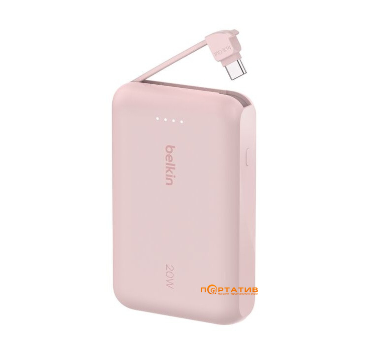 Зовнішній акумулятор Belkin Power Bank 10000 20W PD Integrated USB-C Pink (BPB021HQPK)