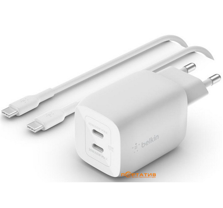 Зарядний пристрій Belkin BoostCharge Pro 65W PD PPS GAN White (WCH013VFWH)