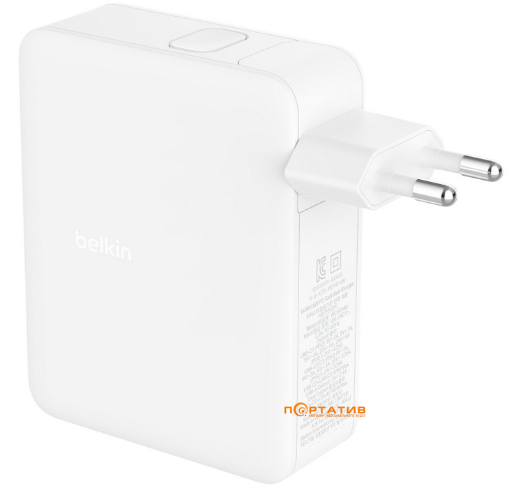 Зарядное устройство Belkin BoostCharge Pro 140W 3xUSB-C PD PPS, USB-A GaN White (WCH014BTWH)