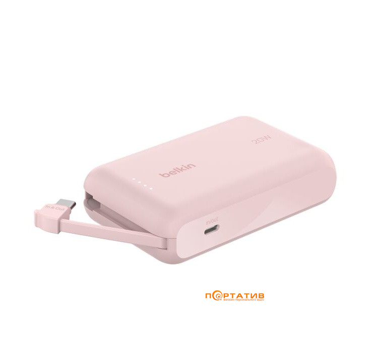 Зовнішній акумулятор Belkin Power Bank 10000 20W PD Integrated USB-C Pink (BPB021HQPK)