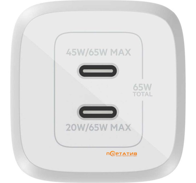 Зарядное устройство Belkin BoostCharge Pro 65W PD PPS GAN White (WCH013VFWH)