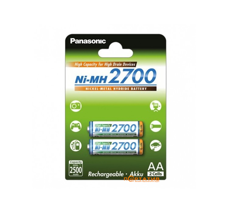 Panasonic High Capacity AA 2700 mAh 2BP Ni-MH (BK-3HGAE/2BE)
