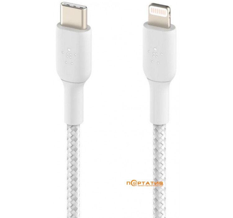 Belkin USB-C - Lightning BRAIDED Cable 1 m White (CAA004BT1MWH)