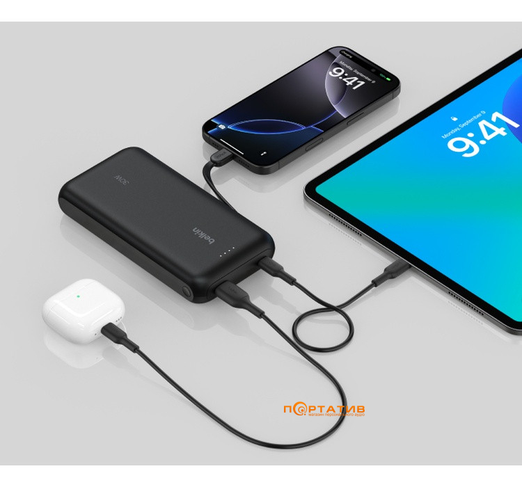 Зовнішній акумулятор Belkin Power Bank 20000 30W PD Integrated USB-C Black (BPB024HQBK)