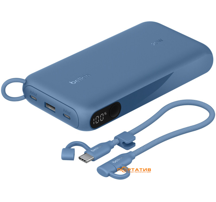 Зовнішній акумулятор Belkin 20000mAh 20W PD w/Display USB-C Blue (BPB028HQBL)