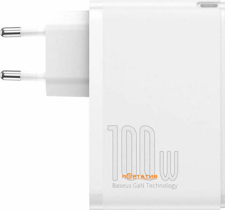 Зарядний пристрій  Baseus GaN2 Pro 100W (2x Type-C, 2x USB-A) Quick Charger White (CCGAN2P-L02)