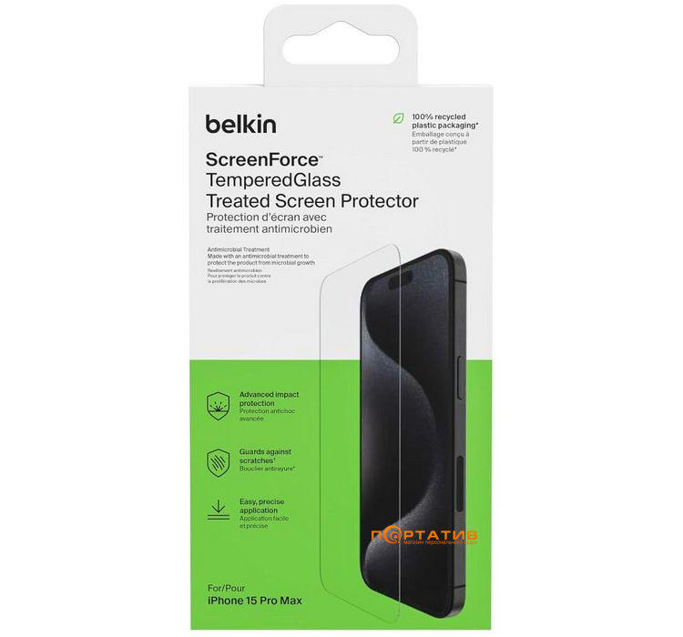 Защитное стекло Захисне скло Belkin iPhone 15 Pro Max Tempered Glass 1-Pack (OVA138ZZ)