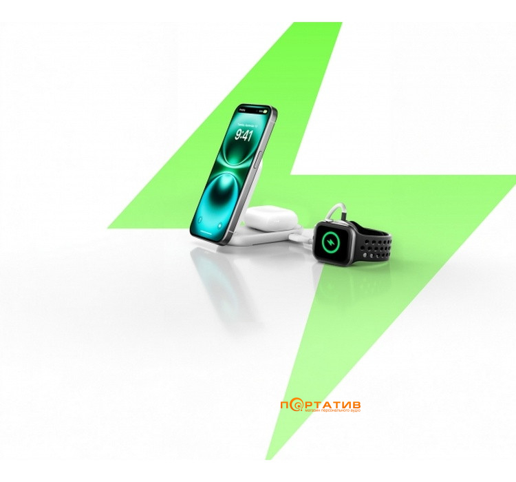 Бездротовий зарядний пристрій Belkin UltraCharge 2-in-1 Foldable Magnetic Charging 25W White (WIZ039KQWH)