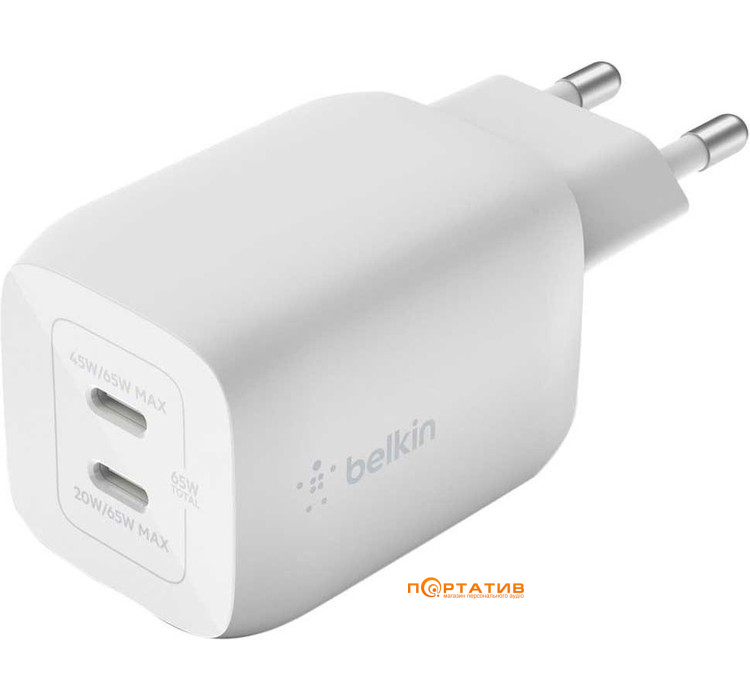 Зарядное устройство Belkin BoostCharge Pro 65W PD PPS GAN White (WCH013VFWH)