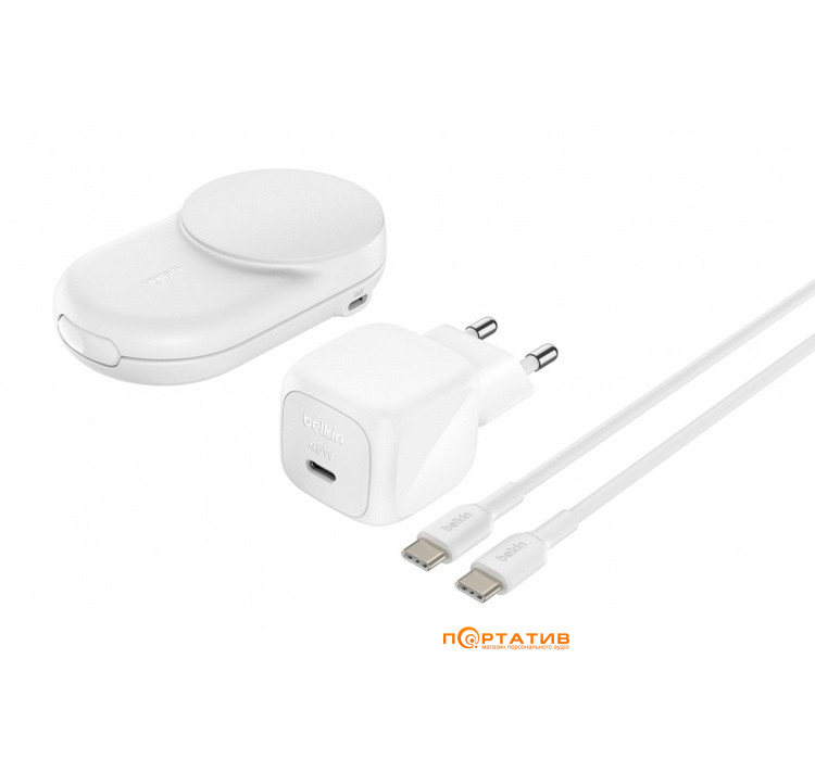 Бездротовий зарядний пристрій Belkin UltraCharge 2-in-1 Foldable Magnetic Charging 25W White (WIZ039KQWH)