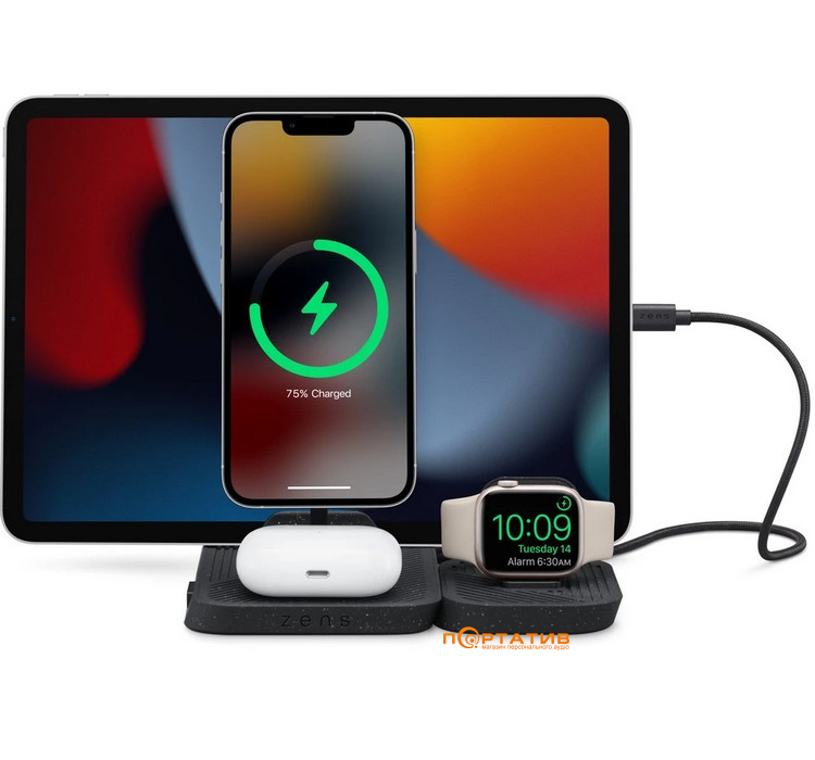 Zens 4-in-1 Modular Wireless Charger with iPad Charging Stand Black (ZEAPM03/00)