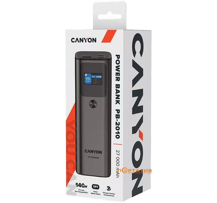 Внешний аккумулятор Canyon PB-2010 27000mAh 140W Dark Grey (CNE-CPB2010DG)