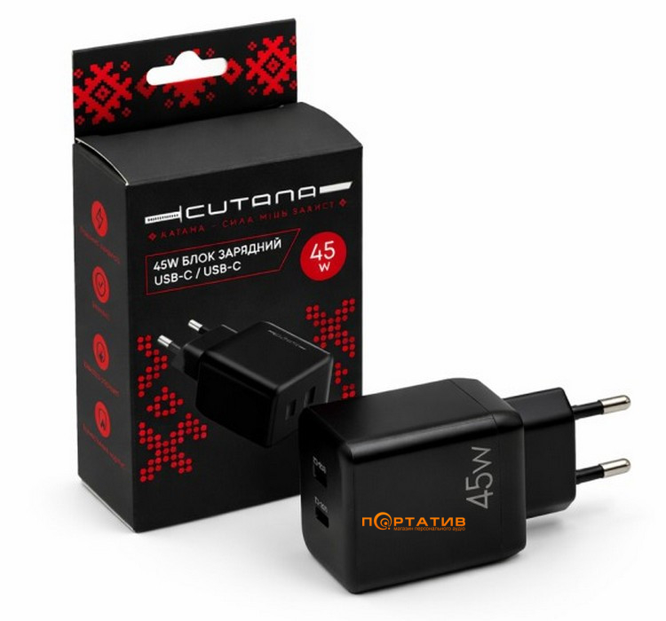 Зарядное устройство Cutana GaN 45W Dual Type-C Power Adapter Black
