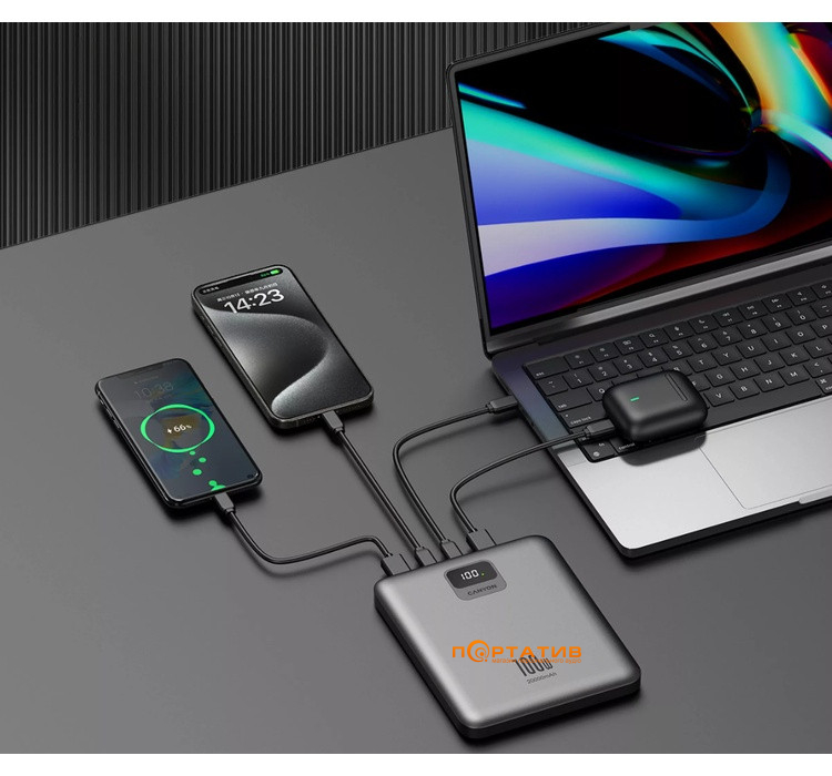 Зовнішній акумулятор Canyon PB-2008 20000mAh 100W Dark Grey (CNE-CPB2008DG)
