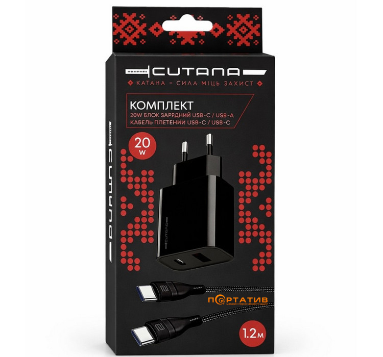 Зарядное устройство Cutana GaN 20W Dual-Port Power Adapter + Type-C Cable Black
