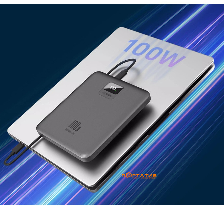 Зовнішній акумулятор Canyon PB-2008 20000mAh 100W Dark Grey (CNE-CPB2008DG)