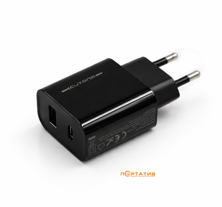 Зарядное устройство Cutana GaN 20W Dual-Port Power Adapter Black